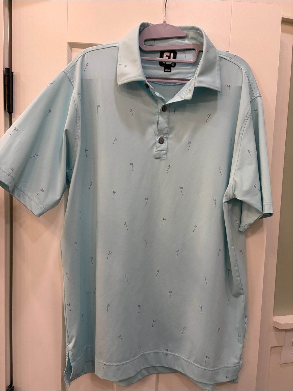 FootJoy Men’s Turquoise Polo with Golf Flag Print